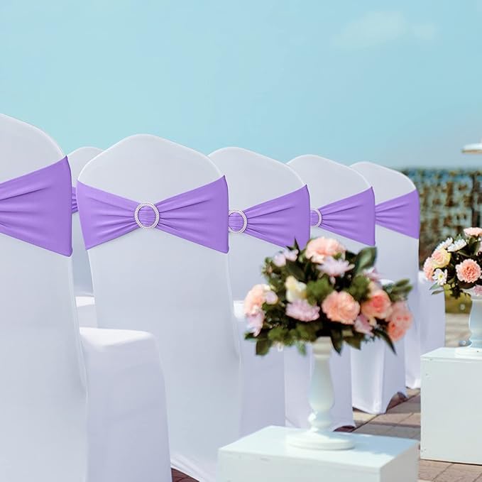 Spandex Chair Sashes Bows - Babenest 30PCS Premium Stretch Chair Cover Band with Buckle Slider Universal Elastic Chair Ties for Wedding Party Ceremony Reception Banquet Decoration (Purple)