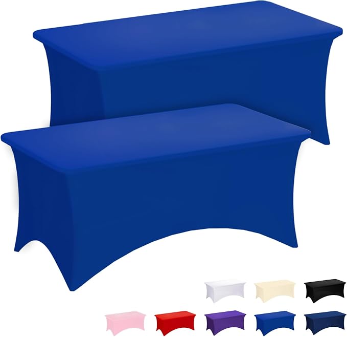 Fixwal Royal Blue Tablecloths for 8 Foot Rectangle Tables, 2 Pack Spandex Stretch Fitted Table Covers for Party, Trade Show, Banquet, Wedding, Buffet