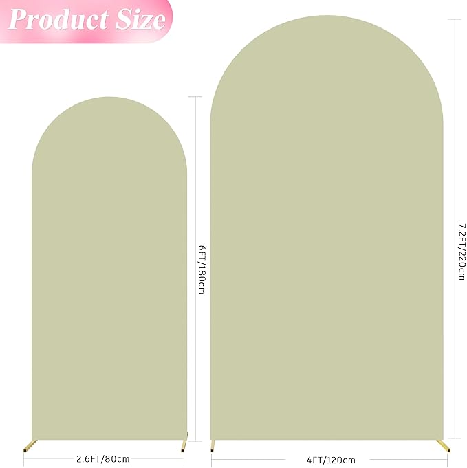 Wokceer Wedding Arch Backdrop Cover 7.2FT, 6FT Spandex Fitted Wedding Arch Stand Covers 2 Set Round Top Chiara Backdrop Stands Cover for Birthday Party Ceremony Banquet Decoration Sage Green