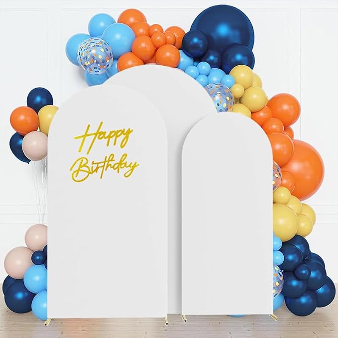 HAINARverS 6FT//6.6FT/7.2FT White Arch Backdrop Cover Spandex with Glitter Gold Happy Birthday Sign for Wedding Birthday Party Ceremony Banquet Decoration(White)