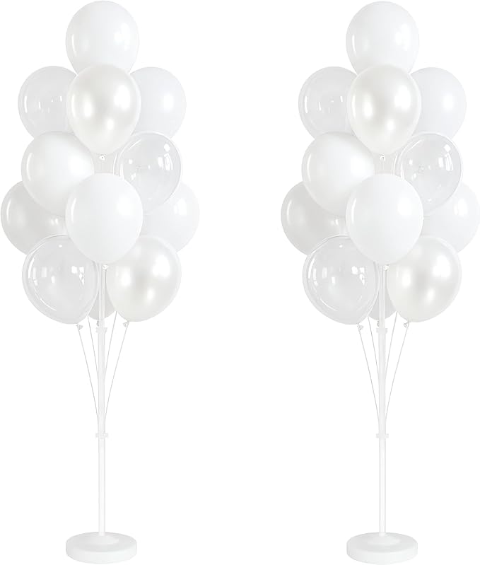White Balloon Column Stand Kit Set of 2 Included-Pearl white Globos Blancos alloon Sticks with Base&Pole,Backdrop Decoration for Wedding Bridal Baby Shower Birthday,Anniversary Party