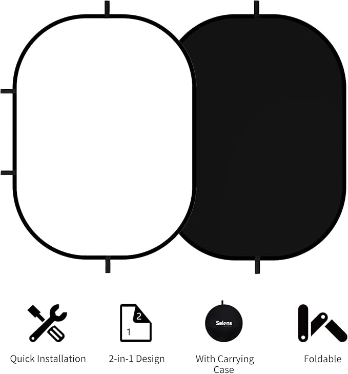 Selens Black White Backdrop 59x39.3inches Pop Up Collapsible Background with Carrying Bag for YouTube Streaming Photo Studio Photography