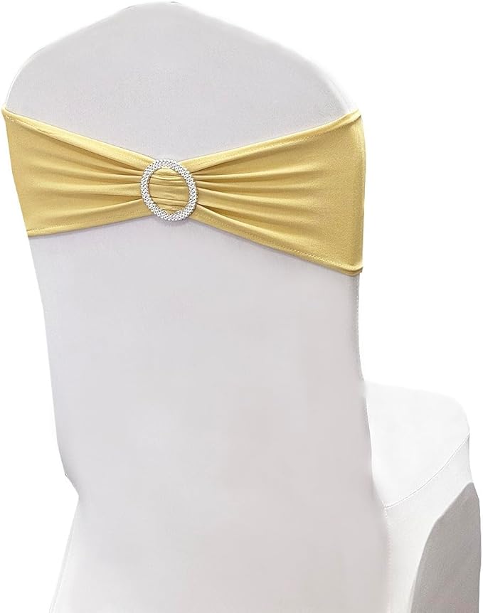 Spandex Chair Sashes Bands 30PCS Stretch Chair Ties Bows with Buckle Slider for Wedding Party Banquet Decoration(Champagne New)