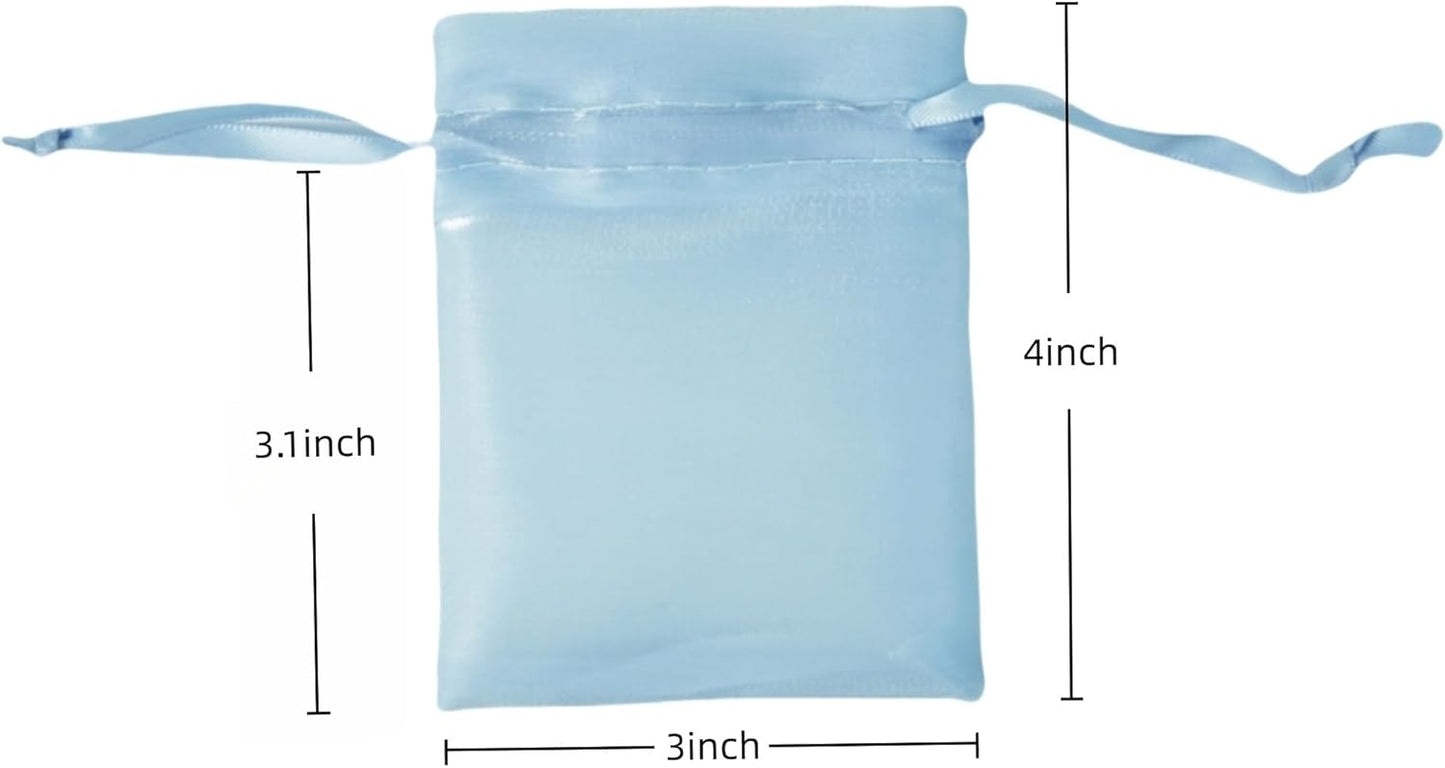 QIANF 20 Pcs Blue Small Organza Bags 3X4 inch for Wedding Favors with Drawstring, Mini Mesh Gift Bags Jewelry Pouch for Candy Bridal Shower Party Favor Baby Shower Christmas