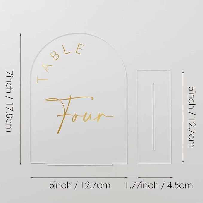 JINMURY Frosted Arch Wedding Table Numbers 1-10 with Stands, 5x7 Inch Acrylic Arch Sign with Golden Lettering, Frosted and Gold Table Numbers for Wedding Reception