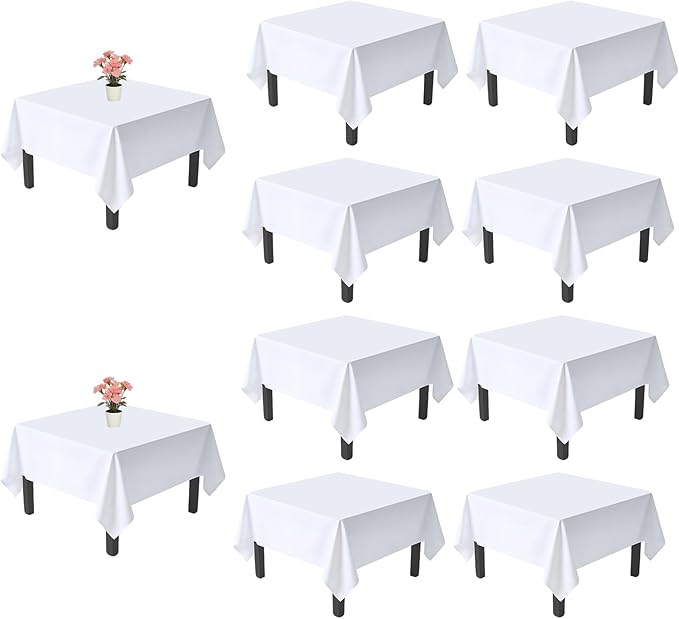 10 Pack White Square Tablecloth 70x70 Inch White Table Cloth, Wrinkle Resistant Washable Tablecloth Square Polyester Fabric Table Covers for Party Banquet Wedding Buffet