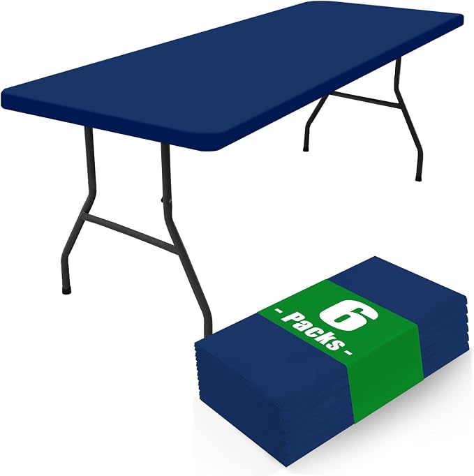 Moosfor Spandex Rectangle Table Cloth 6 Pack, Elastic Fitted Tablecloths for Picnic, Stretch Washable Patio Table Cover for Outdoor, Camping, Banquet and Parties (Navy, 24"x48")