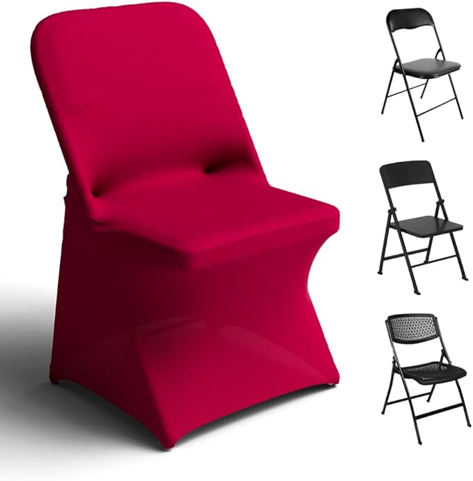 Trlyc Spandex Folding Chair Covers 100 Pcs Universal Fitted Stretchy Dining Chair Slipcovers for Wedding Party Banquet Flat-Front Chair Cover (Burgundy)