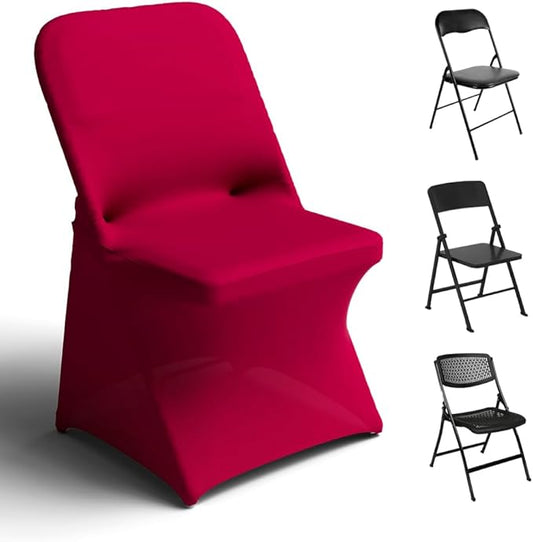 Trlyc Spandex Folding Chair Covers 100 Pcs Universal Fitted Stretchy Dining Chair Slipcovers for Wedding Party Banquet Flat-Front Chair Cover (Burgundy)