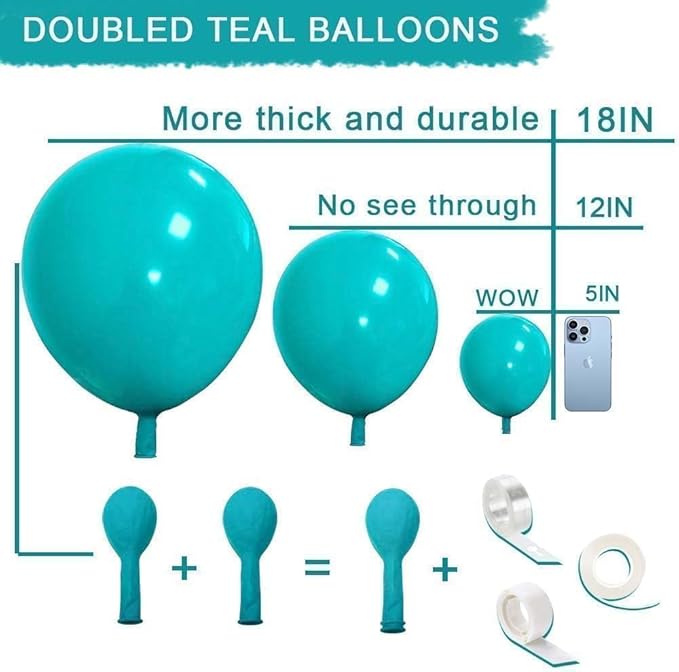 Teal Balloons Turquiose Double Stuffed Balloon Garland Arch Kit Latex Different Sizes For Birthday Baby Shower Dolphin Mermaid Engagement Anniverasry Party Decoration