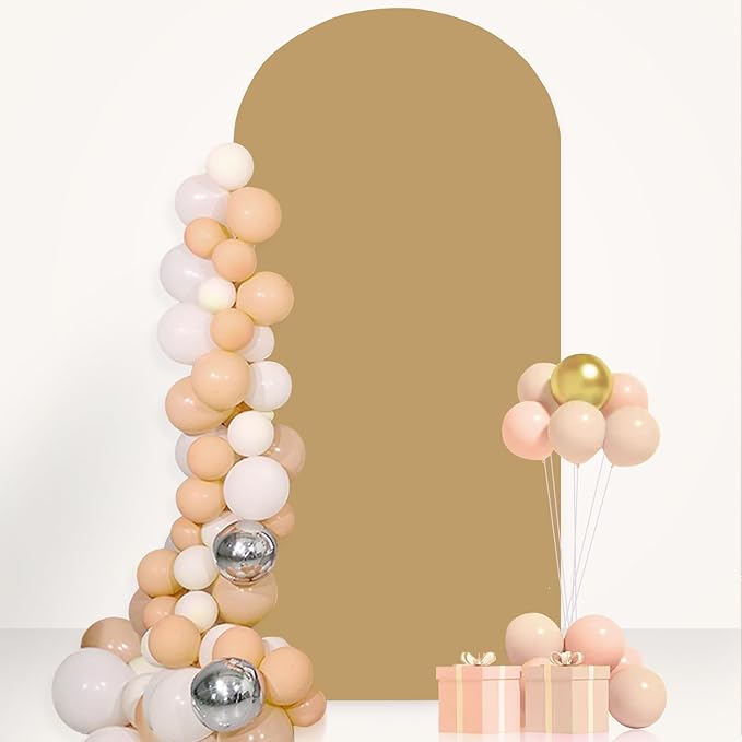 FANPROMS Wedding Arch Cover Khaki Spandex Fitted Arch Backdrop Cover 8FT Round Top Arch Stand Covers Brown Arch Cover Backdrop Fabric Arch Covers Stretchy Backdrop for Party Baby Shower Wedding