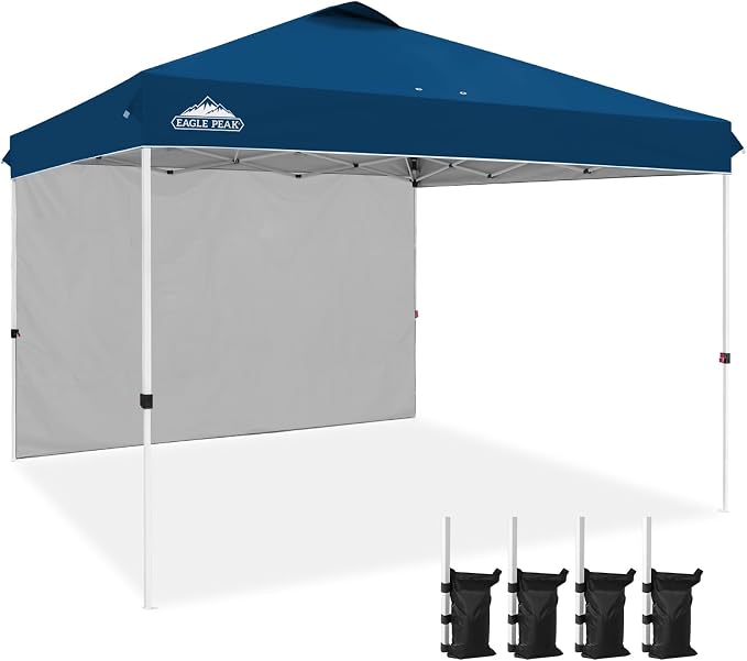 EAGLE PEAK Commercial Canopy 12x12 Pop Up Canopy Tent with 1 Sidewall, Easy Setup Heavy Duty Instant Event Shelter for Vendors & Markets, Outdoor Sun Shade, Dark Blue