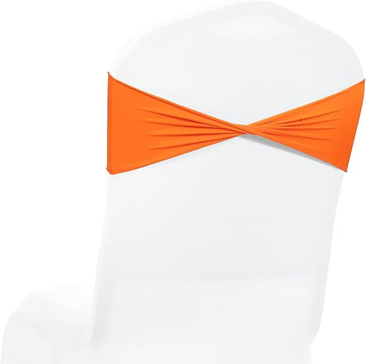 MDS Pack of 250 Spandex Chair Sashes Bows Elastic Stretch Dining Chair Bands Ties Without Slider Buckle Universal fits for Wedding Baby Shower Birthday Party Banquet Event Decoration - Orange
