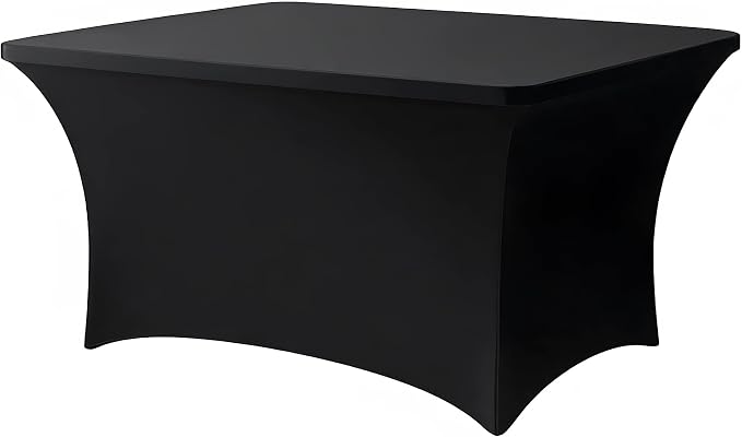 4FT Black Table Cloth - 1 Pack, Fitted Stretch Rectangle Spandex Tablecloth, Washable Table Cover for Party, Dining, Wedding, Banquet and Festival(Black, 30" x 48")