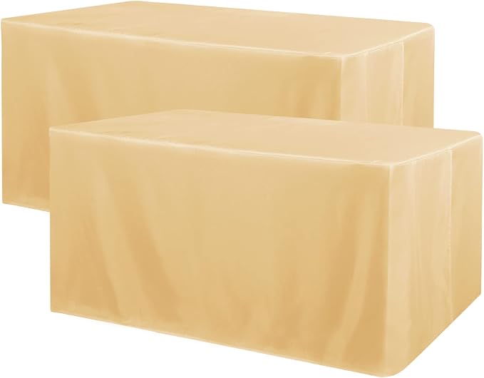 Obstal 2 Pack Table Clothes for 4 Foot Rectangle Tables - Water Resistant Washable Fabric Polyester Rectangle Table Cover for Outdoor/Indoor Uses,48L x 24W x 30H Inches, Champagne