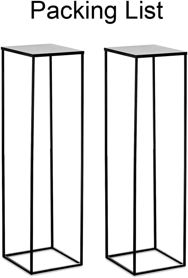 Black Tall Plant Stand: 39.4in, With Metal Panel, Packs of 2 | Columnar Cube Shape, Easy to Assembly, Flowers Cakes Drinks Display Table Centerpieces for Wedding Party Event