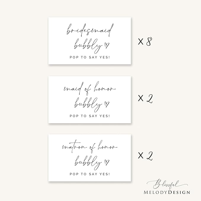 Bridesmaid Bubbly - Set of 12 Proposal Mini Champagne Bottle Labels, Waterproof Mini Wine Bottle Labels, Proposal Idea for Bridesmaids, Maid of Honor & Matron of Honor