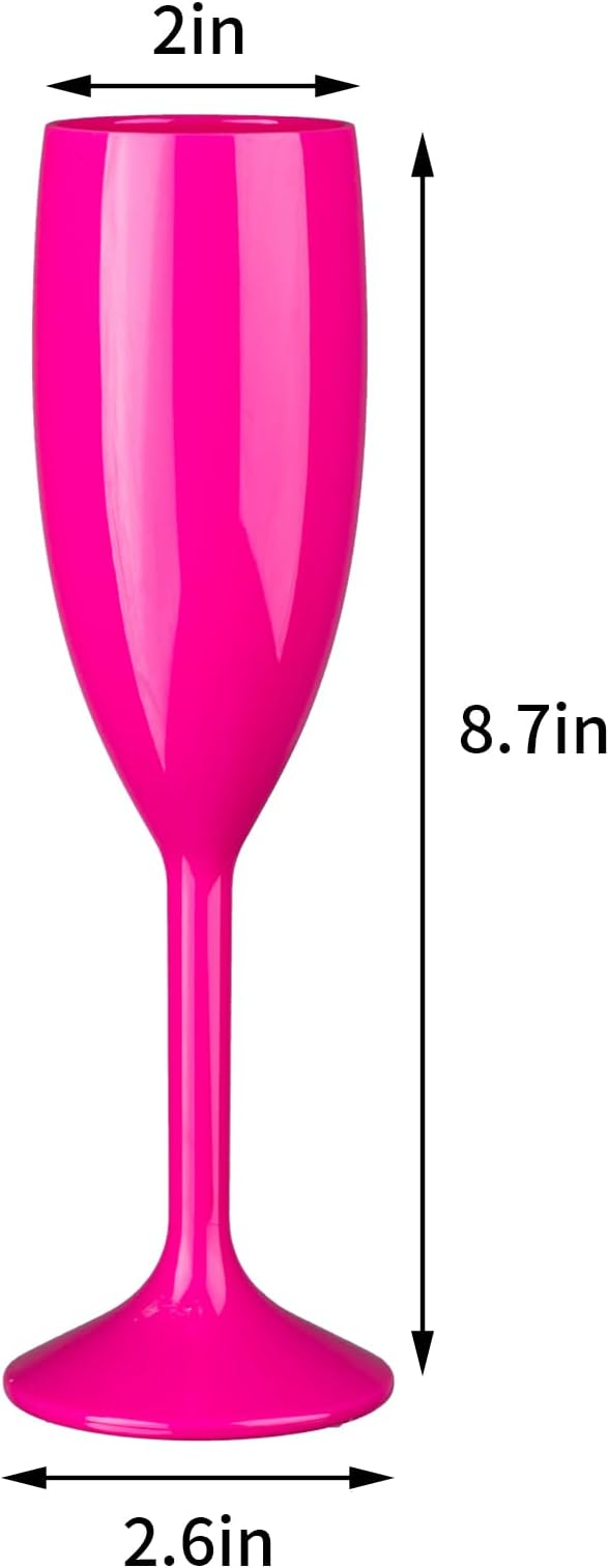 48pcs Pink Champagne Flutes,6OZ Acrylic Champagne Glasses Plastic Goblets Wine Mimosa Glasses Wedding Toasting Shatterproof Reusable Vintage Champagne Flute Drinking Cups for Bridal Christmas Party