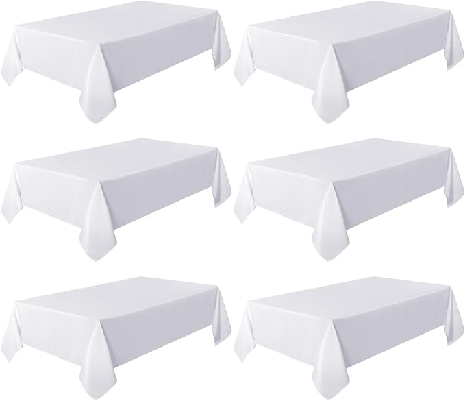 sancua 6 Pack White Tablecloth 60 x 120 Inch, Rectangle Table Cloth for 8 Feet Tables - Stain and Wrinkle Resistant Washable Polyester Table Cover for Dining Tables, Buffet Parties and Camping