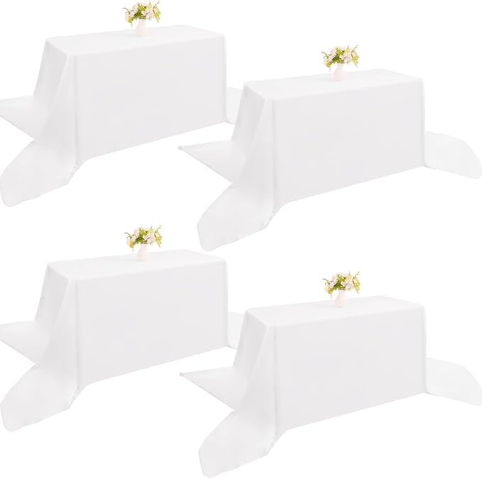4 Pack Rectangle Tablecloth 90x156Inch White Polyester Table Cover for Wedding Dining Table Buffet Parties Banquet Decoration（White）