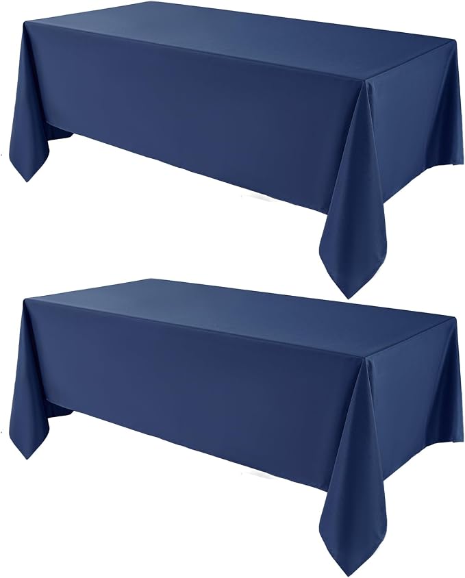 Rectangle Tablecloths 90x132 Inch 2 Pack Navy Blue Polyester Tablecloth Washable Decorative Linen Table Cloths for 6ft and 8ft Dining Table Banquets Buffet Parties and Wedding