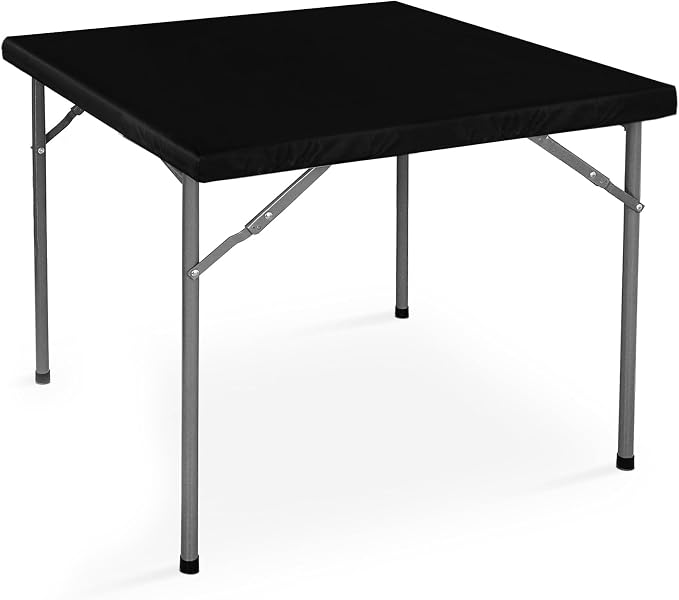 LUSHVIDA Waterproof Plastic Picnic Table Cover for Small Square Vinyl Card Tablecloth with Flannel Backing 24x24 inch - Folding Table Cloth with Elastic Corners, Black
