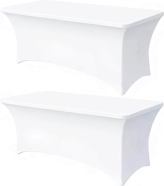6FT White Table Cloth - 2 Pack Fitted Stretch Rectangle Spandex Tablecloth, Washable Table Cover for Party, Picnic, Wedding, Banquet, Birthday and Festival(30" x 72")