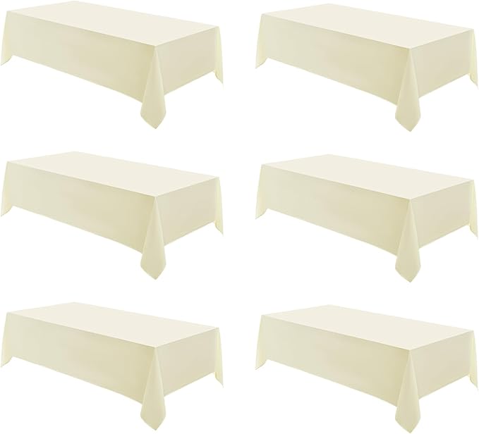 Rectangular Tablecloth 90x156 Inch 6 Pack Ivory Table Cloths for 8ft Stain Resistant Decorative Washable Polyester Rectangle Tablecloths for Dining Table Banquets Buffet Parties and Wedding