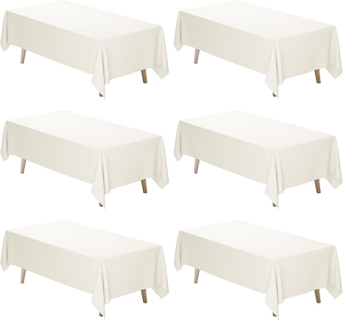 Fixwal 6 Pack Ivory 70 x 120 Inch Rectangle Tablecloths, Reusable Heavy Duty Washable Polyester Table Covers for 6-8 Ft Tables, Wedding, Bridal Shower, Boho Party