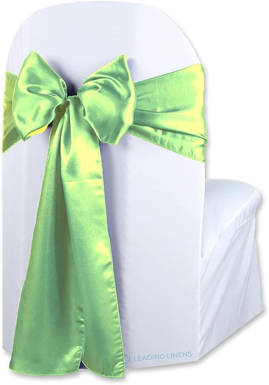 Satin Bow Sash Chair Cover Decoration - Elegant Sashes for Weddings, Banquets, Receptions, Special Events, Restaurants, and Parties - 28 Available Color Choices, Set of 150, Apple Green