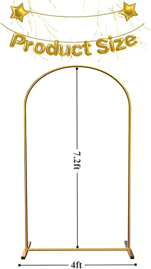 LANGXUN Gold Metal Arch Backdrop Stand Set, 7.2ft / 6.6ft / 6ft Balloon Arch Frame for Wedding Birthday Party Baby Shower Graduation Anniversary Decoration, Thickened Steel Tube (7.2ft 1 pc)
