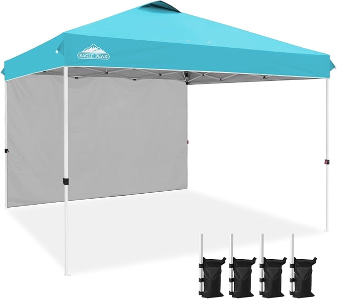 EAGLE PEAK Commercial Canopy 12x12 Pop Up Canopy Tent with 1 Sidewall, Easy Setup Heavy Duty Instant Event Shelter for Vendors & Markets, Outdoor Sun Shade, Light Blue