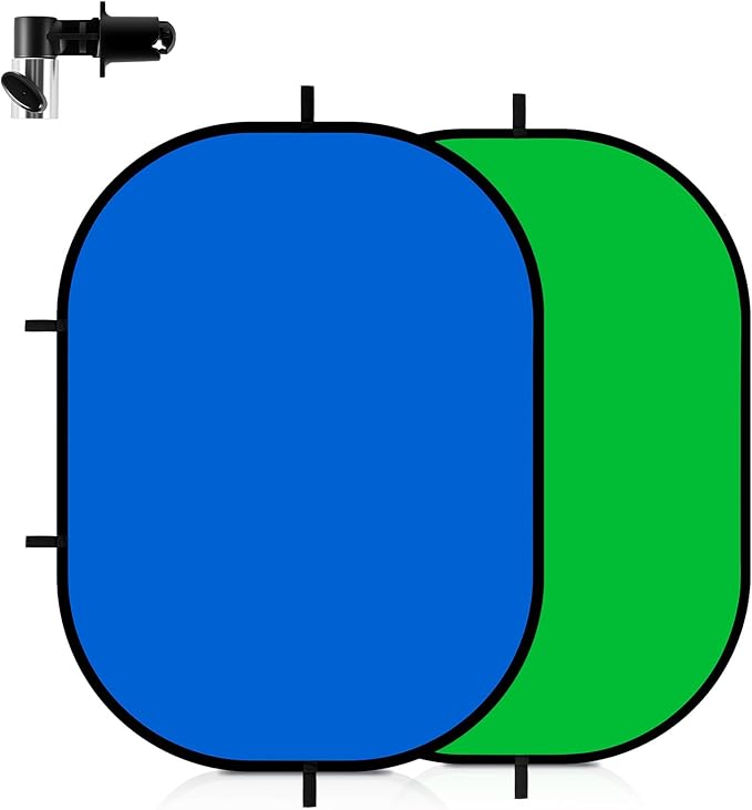 5x6.6ft Green Screen Backdrop for Photography, 2-in-1 Blue Pop Up Collapsible Photo Background with Clip and Carry Case for YouTube Videos Studio Props