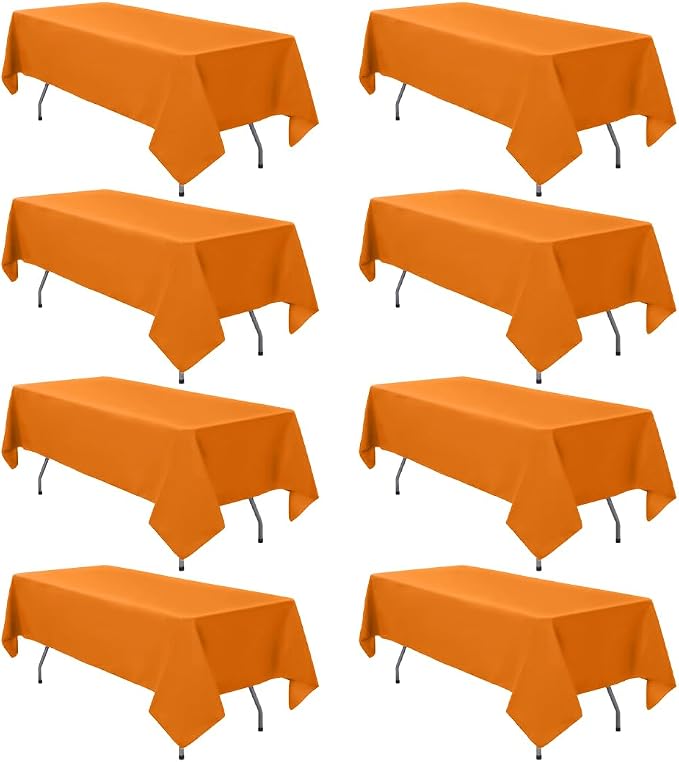8 Pack Orange Tablecloth 60 x 126 Inch Rectangular Orange Table Cloth for 8 Foot Rectangle Tables, Wrinkle Resistant Washable Fabric for Wedding Party Banquet Buffet and Camping