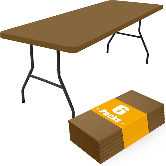Smiry 6 Pack Rectangle Picnic Table Cloth, Waterproof Elastic Fitted Tablecloths, Washable Polyester Rectangular Patio Table Cover for Camping, Indoor and Outdoor (Brown, 30"x96")