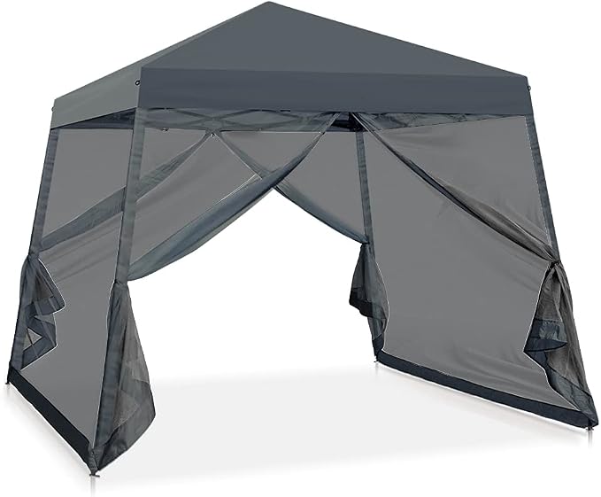 COOS BAY 10x10 Pop Up Canopy Tent with Screen Netting, Slant Leg Canopy with UPF 50+ UV Protection, 64 Sq Ft Shade, One Person Setup with Carry Bag, Gray