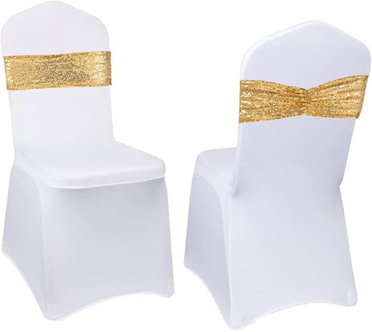 Eternal Beauty Set of 20 Sequin Chair Sashes Gold Chair Sashes for Wedding Party Chair Cover Decorations