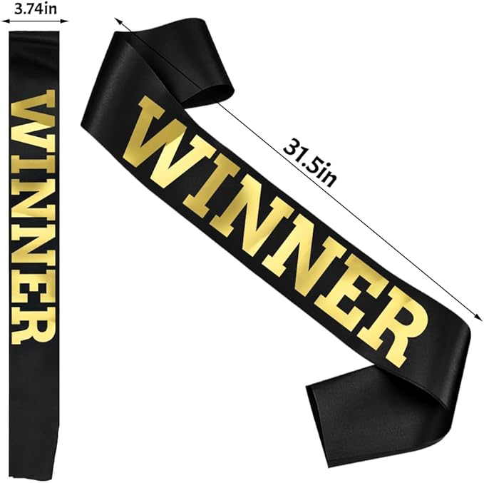 6 pcs Winner Satin Sash Party Accessory, Black And Gold Winner Satin Sashes Celebrate In Style At Parties, Contests, Sporting Events And Competitions, 1st Place Award Sash Grand Prize Ribbon Winner Victory Ribbon Deluxe Recognition Ribbons for Classroo...