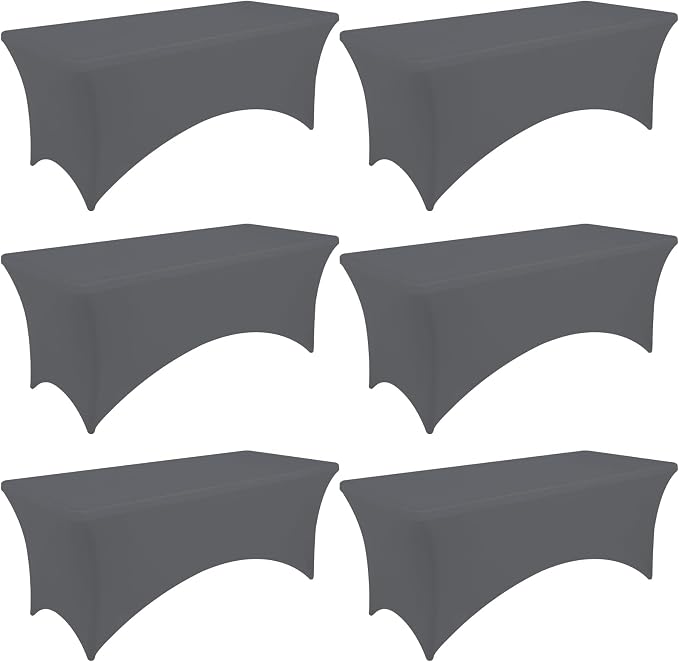 Moosfor Spandex Elastic Fitted 6FT Rectangle Tablecloth 6 Pack, Stretch Washable Reusable Table Cover for Outdoor Picnic, Dining, Wedding, Banquet & Party Events (Dark Grey, 72Lx30Wx30H Inch)