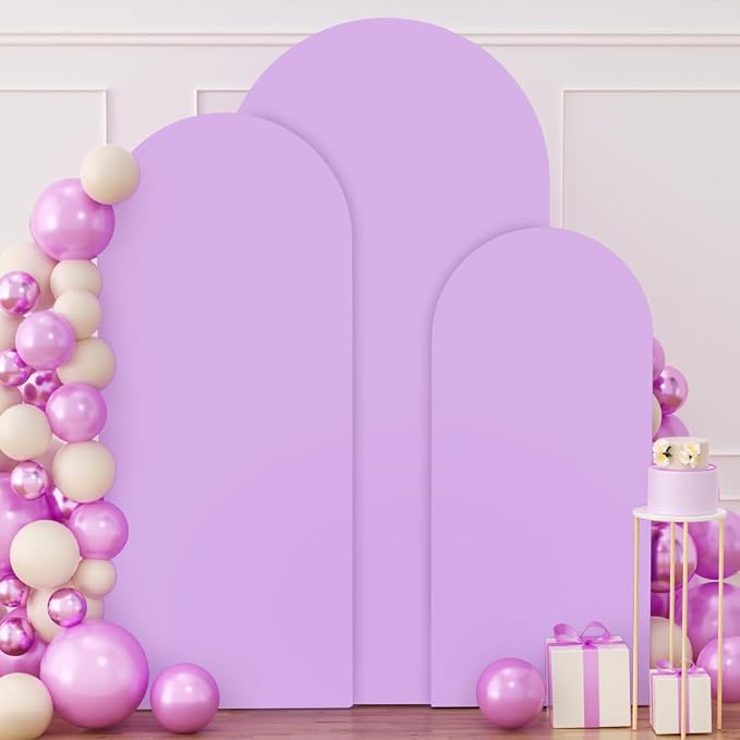 FUHSY Spandex Fitted Wedding Arch Cover Set of 3 Lavender Backdrop Arch Cover for Round Top Chiara Arch Backdrop Stands Cover Metal Arched Frame Covers for Birthday Party 6FT, 6.6FT, 7.2FT