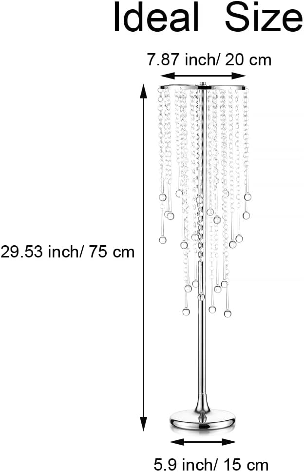 Silver Vases Wedding Centerpieces for Tables - 29.6" Tall Flower Vase with Chandelier Crystal, Centerpiece Table Decorations, Metal Flower Stand for Wedding, Reception, Party, Events, Home, 2 Pcs