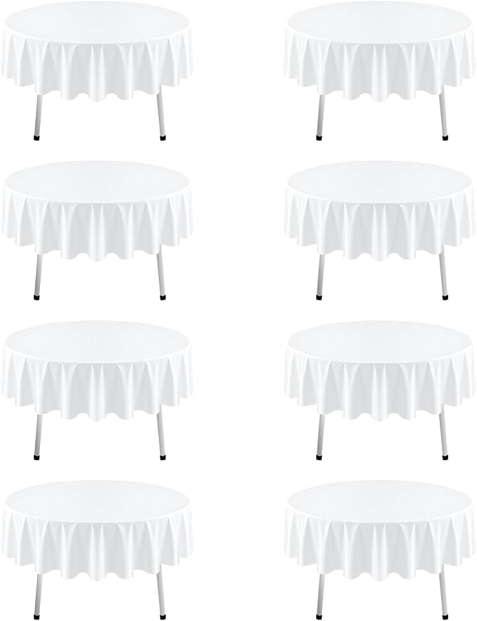 8 Pack White Round Tablecloth 60 Inch White Table Cloth for Round Tables, Reusable and Washable Polyester Tablecloth Stain Wrinkle Resistant Decorative Table Cover for Wedding Party Dining Banquet