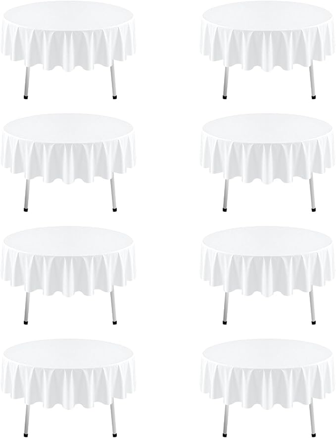 8 Pack White Round Tablecloth 70 Inch Table Cloth for Round Tables, Washable Polyester Tablecloth Stain and Wrinkle Resistant Decorative Table Cover for Wedding Party Dining Banquet