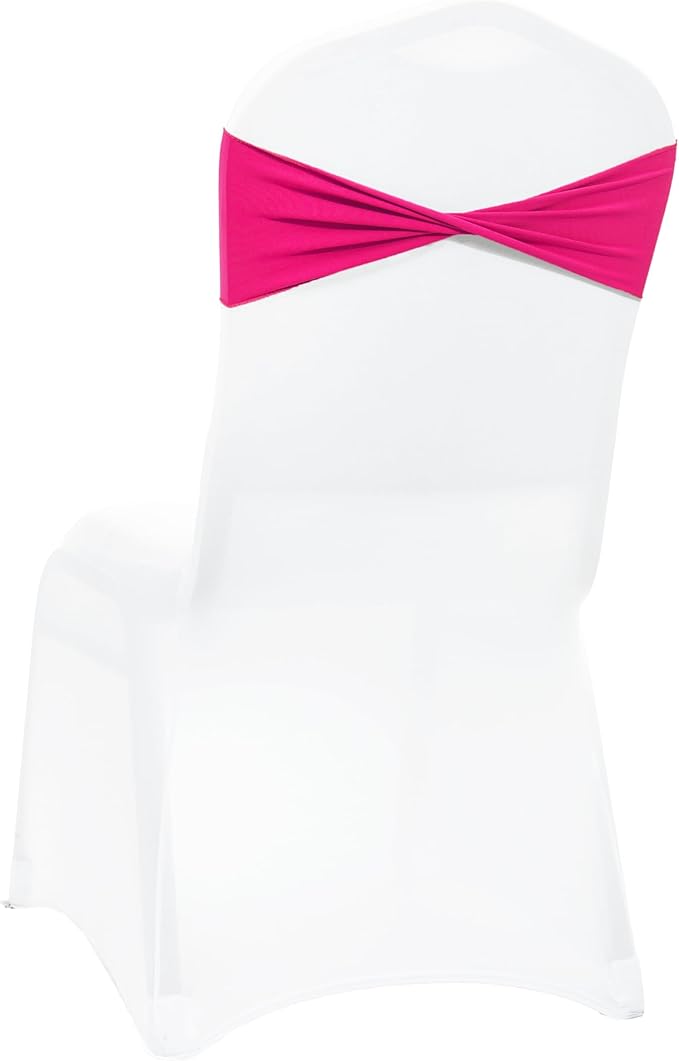 MDS Pack of 200 Spandex Chair Sashes Bows Elastic Stretch Dining Chair Bands Ties Without Slider Buckle Universal fits for Wedding Baby Shower Birthday Party Banquet Event Decoration - Magenta