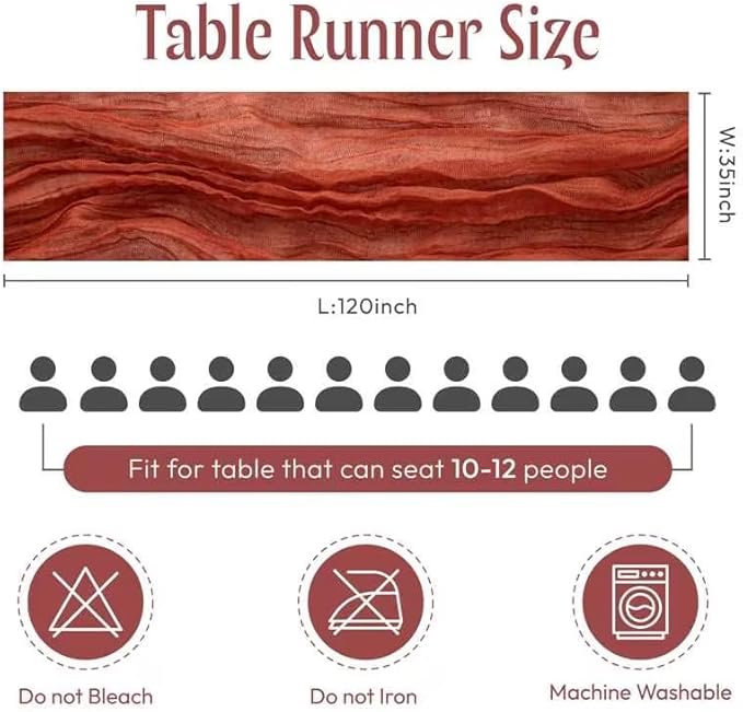 Terracotta Burnt Orange Cheesecloth Table Runner Fall Autumn Decor 10ft Table Cloth for Wedding Party Baby Bridal Shower Birthday Halloween Thanksgiving Decoration