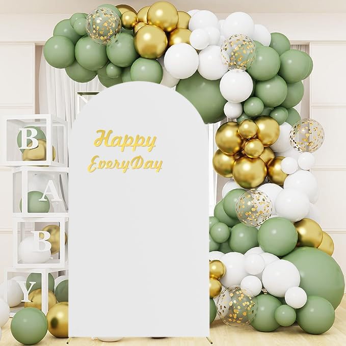 HAINARverS Wedding Arch Cover 7.2FT Spandex Fitted Stretchy Arch Stand Covers,2 Sided Round Top Chiara Backdrop Cover for Birthday Party Ceremony Banquet Baby Shower Arch Decoration(White)