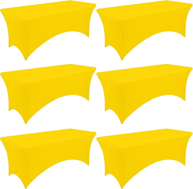 Moosfor Spandex Elastic Fitted 6FT Rectangle Tablecloth 6 Pack, Stretch Washable Reusable Table Cover for Outdoor Picnic, Dining, Wedding, Banquet & Party Events (Yellow, 72Lx30Wx30H Inch)