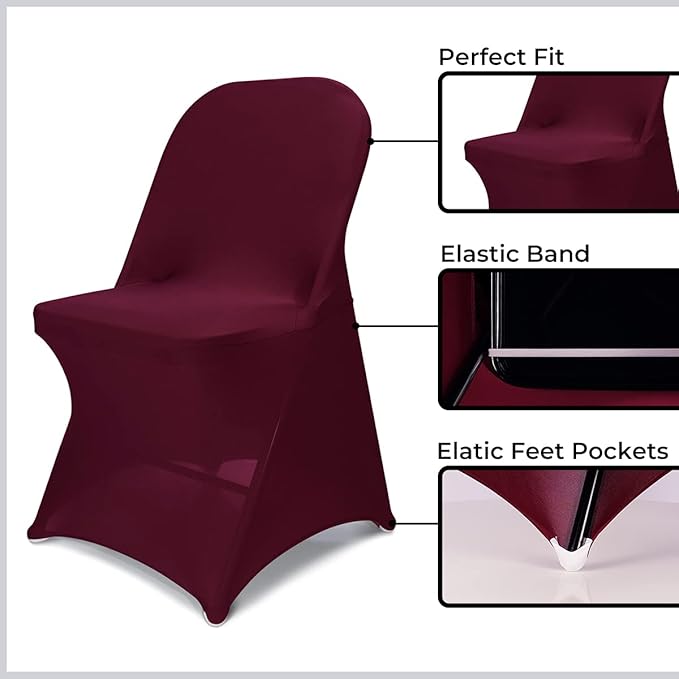 Babenest Spandex Folding Chair Covers Upgraded 10 PCS Universal Stretch Washable Fitted Chair Slipcovers Protector for Wedding, Holidays, Banquet, Party, Celebration (Burgundy)