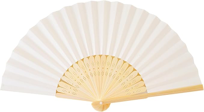 Sepwedd 50pcs Cream-Coloured Paper Hand Fan Bamboo Folding, Handheld Paper Fan for Wedding Party and Home Decoration