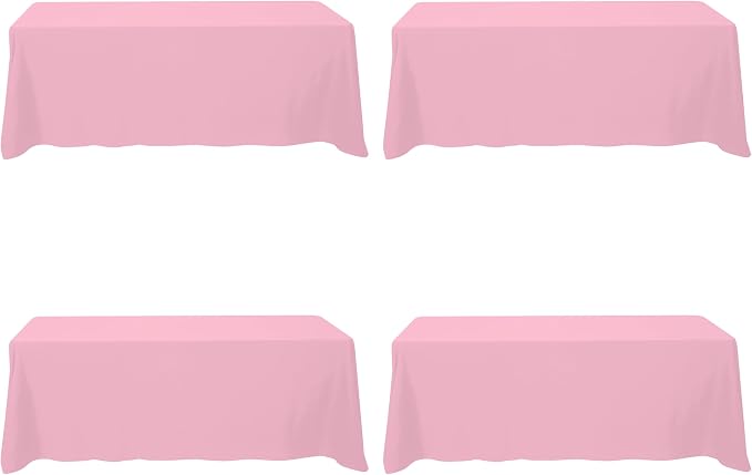 BRILLMAX 4 Pack Pink Tablecloths 90 x 156 Inch for 8ft Rectangle Tables - 150 GSM Polyester Fabric, Floor Length Drop, Water, Stain & Wrinkle Resistant Cloth Cover for Wedding Reception Banquet